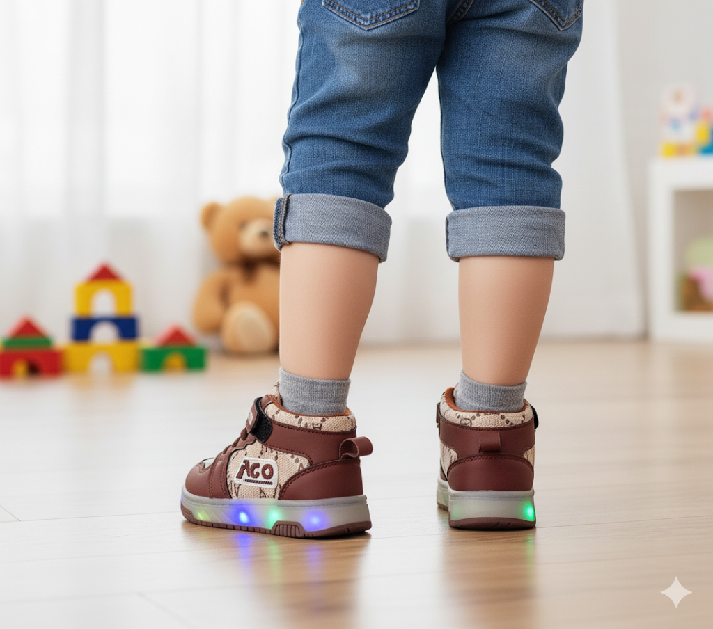 Lights in Sole Trendy Look Shoes Sneakers for Kids - ABL555 (Brown)