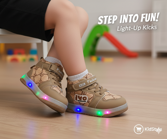 Lights in Sole Trendy Look Shoes Sneakers for Kids - ABL555 (Beige)