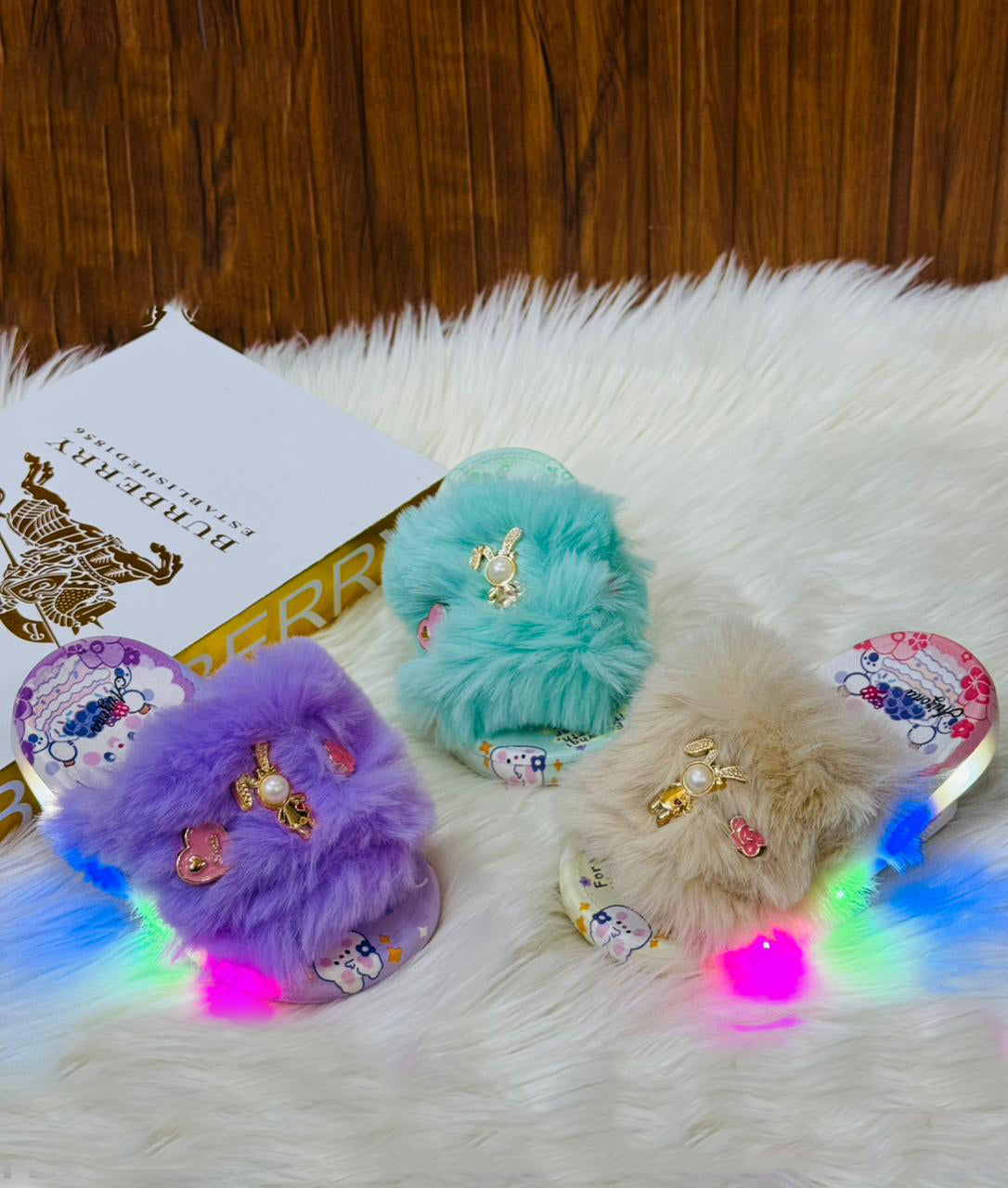 Lights in Sole Soft Comfy Fur Softies Slippers for Kids - BA102