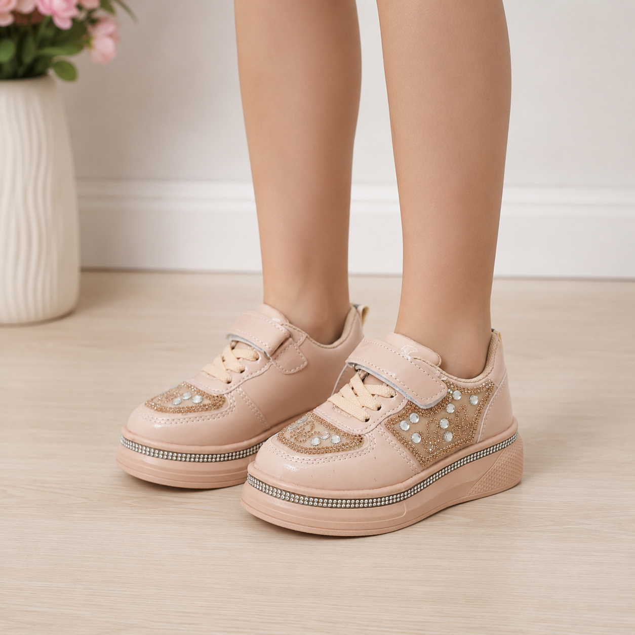 Girls Fancy Look Soft Sneakers for Kids - FMJ217 (Beige)