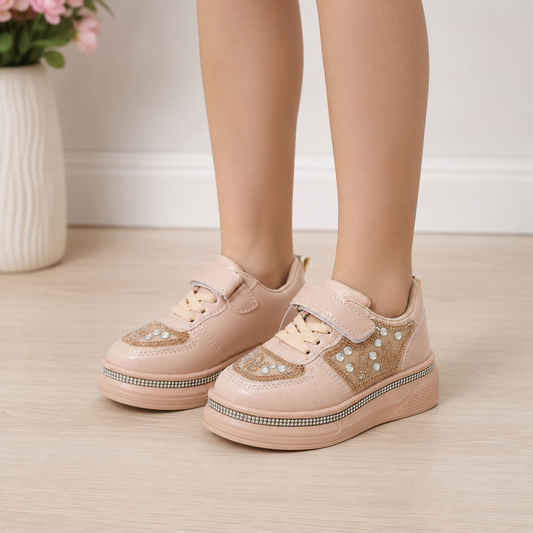 Girls Fancy Look Soft Sneakers for Kids - FMJ217 (Beige)
