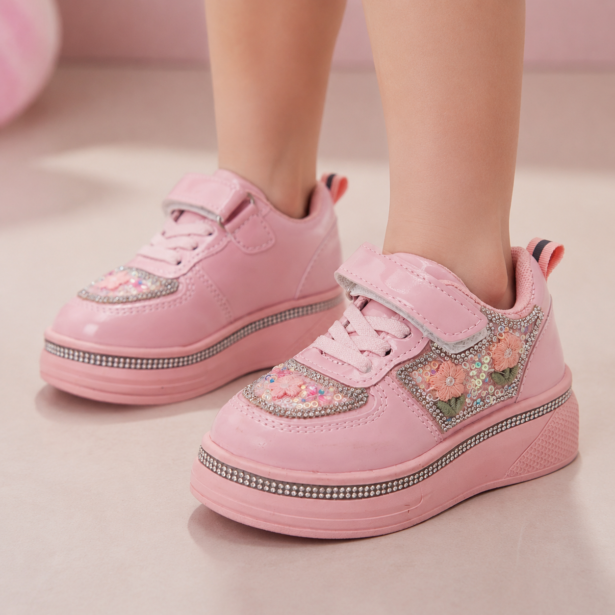 Girls Fancy Look Soft Sneakers for Kids - FMJ215 (Pink)