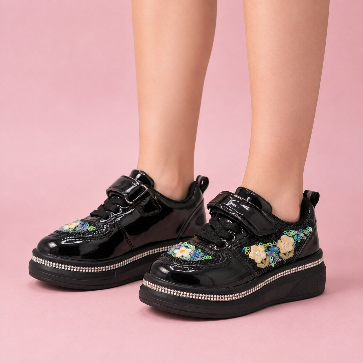 Girls Fancy Look Soft Sneakers for Kids - FMJ215 (Black)