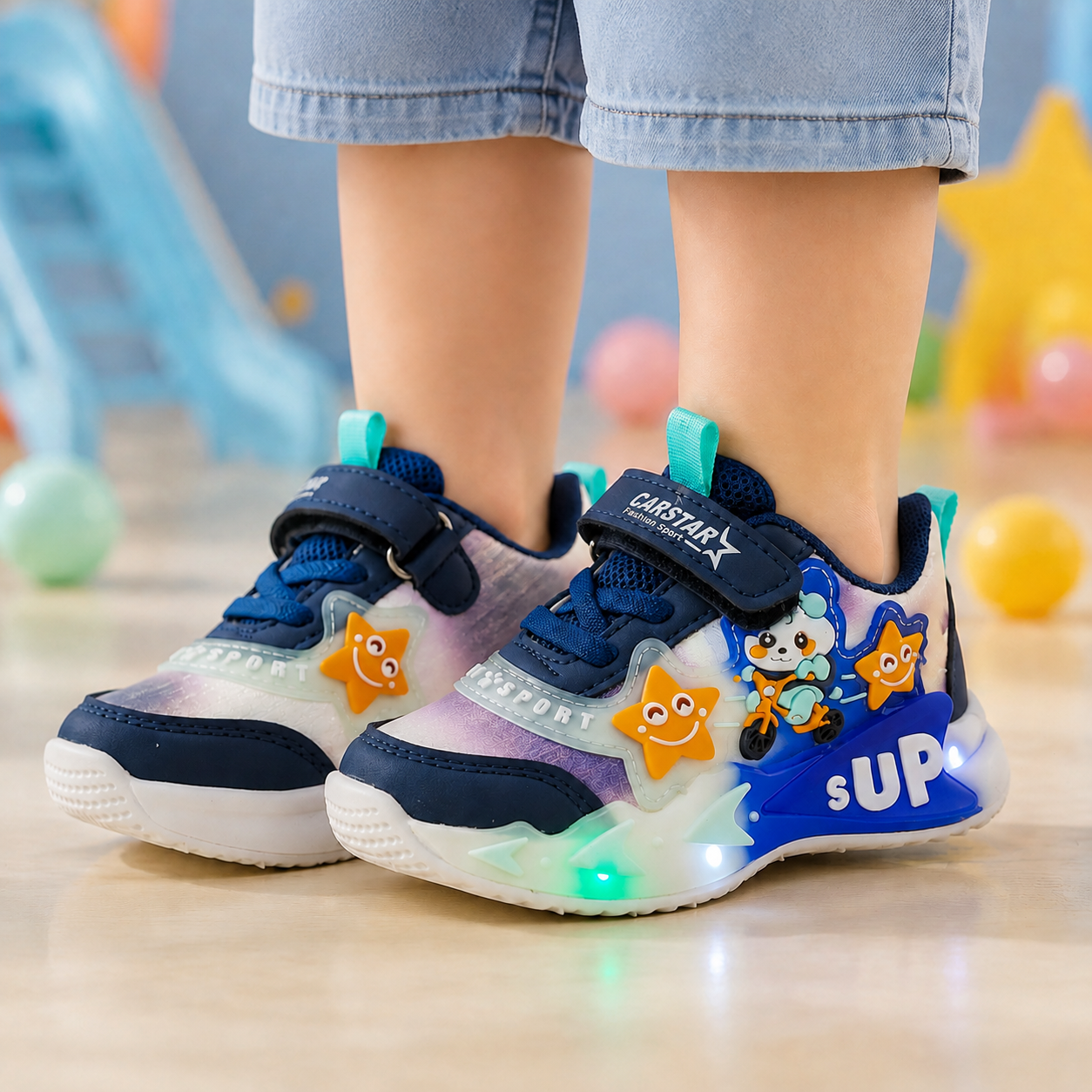 Lights In Sole Cute Design Shoes for Kids - SB14 (Blue)