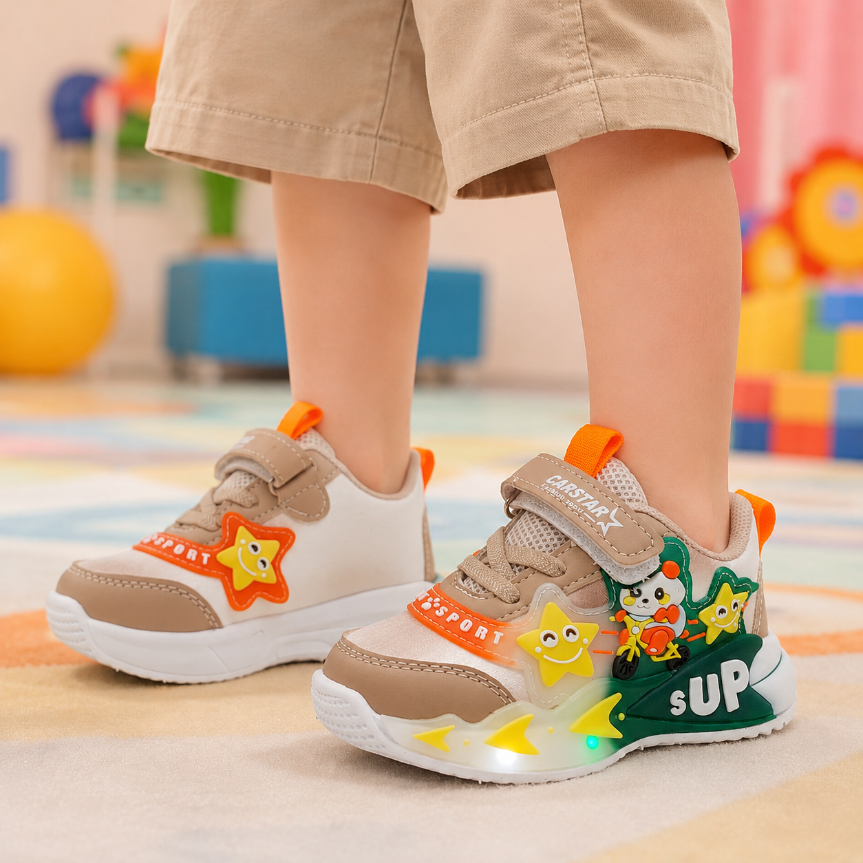 Lights In Sole Cute Design Shoes for Kids - SB14 (Beige)