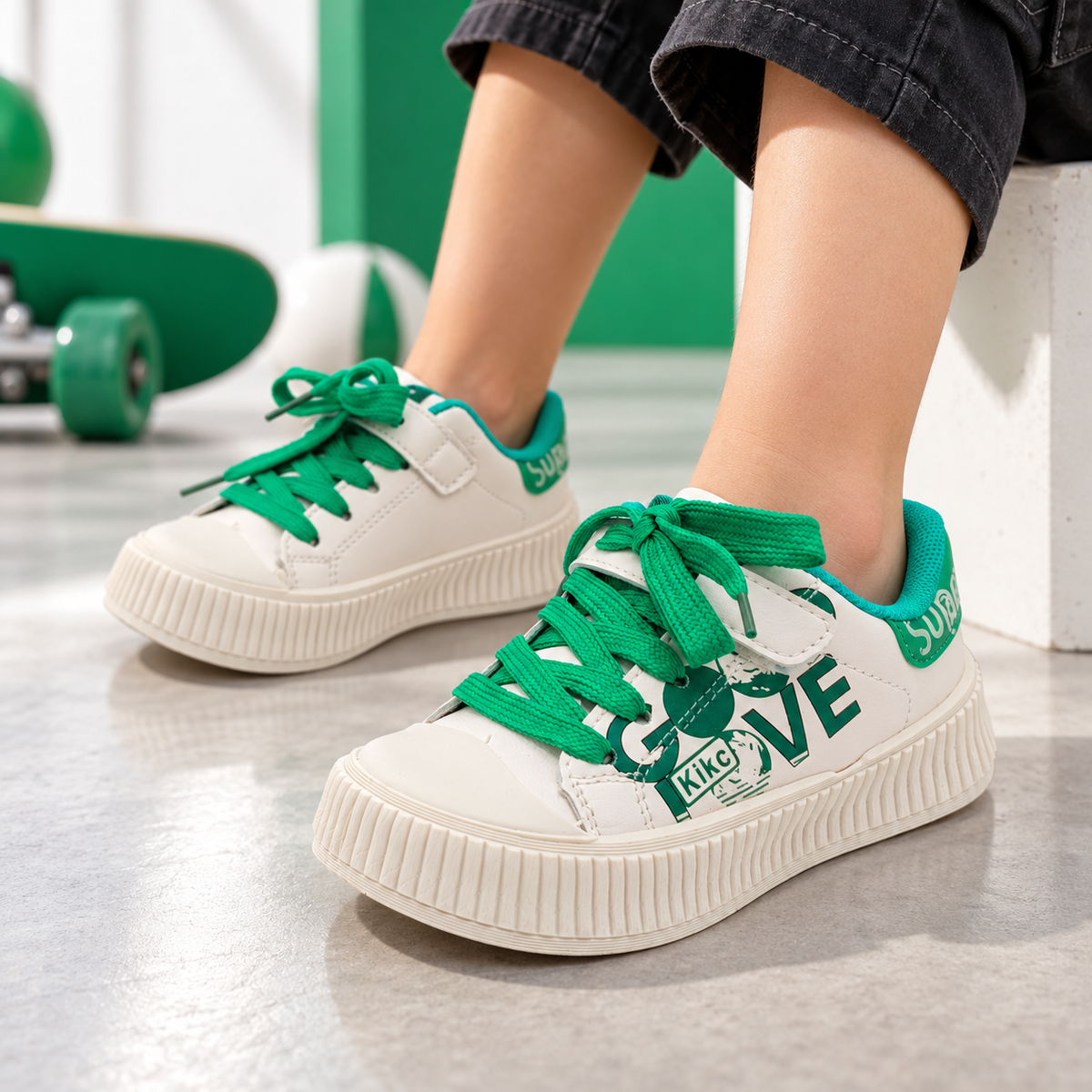 Premium Quality Trendy Look Sneakers for Kids - D05 (Green)