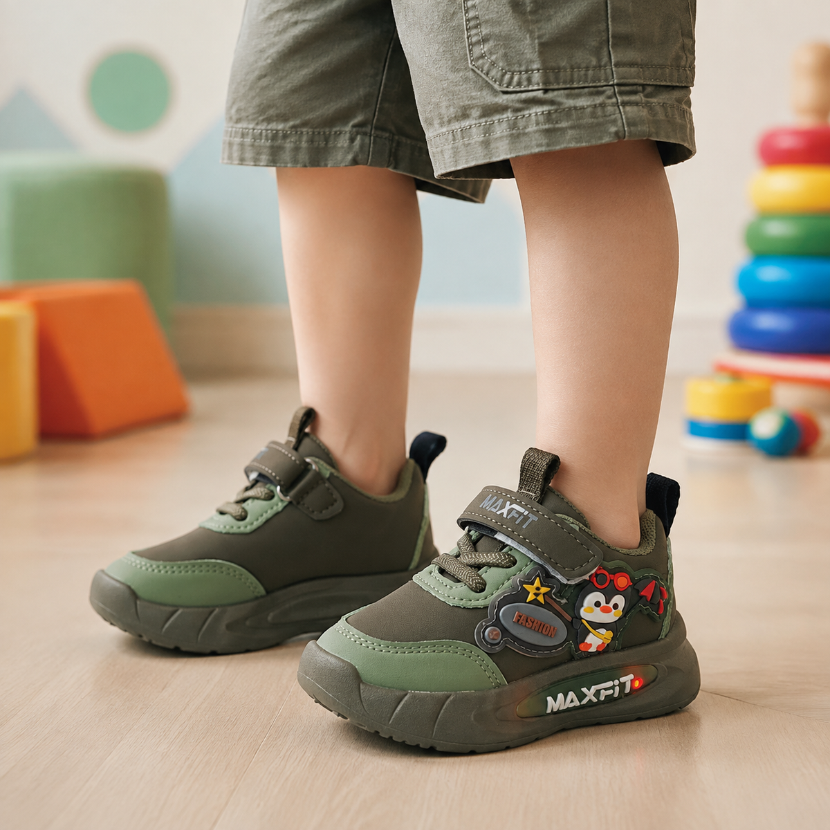 Lights in Sole Cute Design Shoes For Kids - SR552 (Green)
