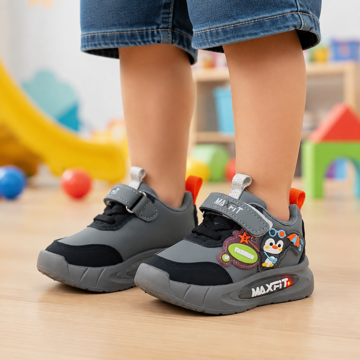Lights in Sole Cute Design Shoes For Kids - SR552 (Black)