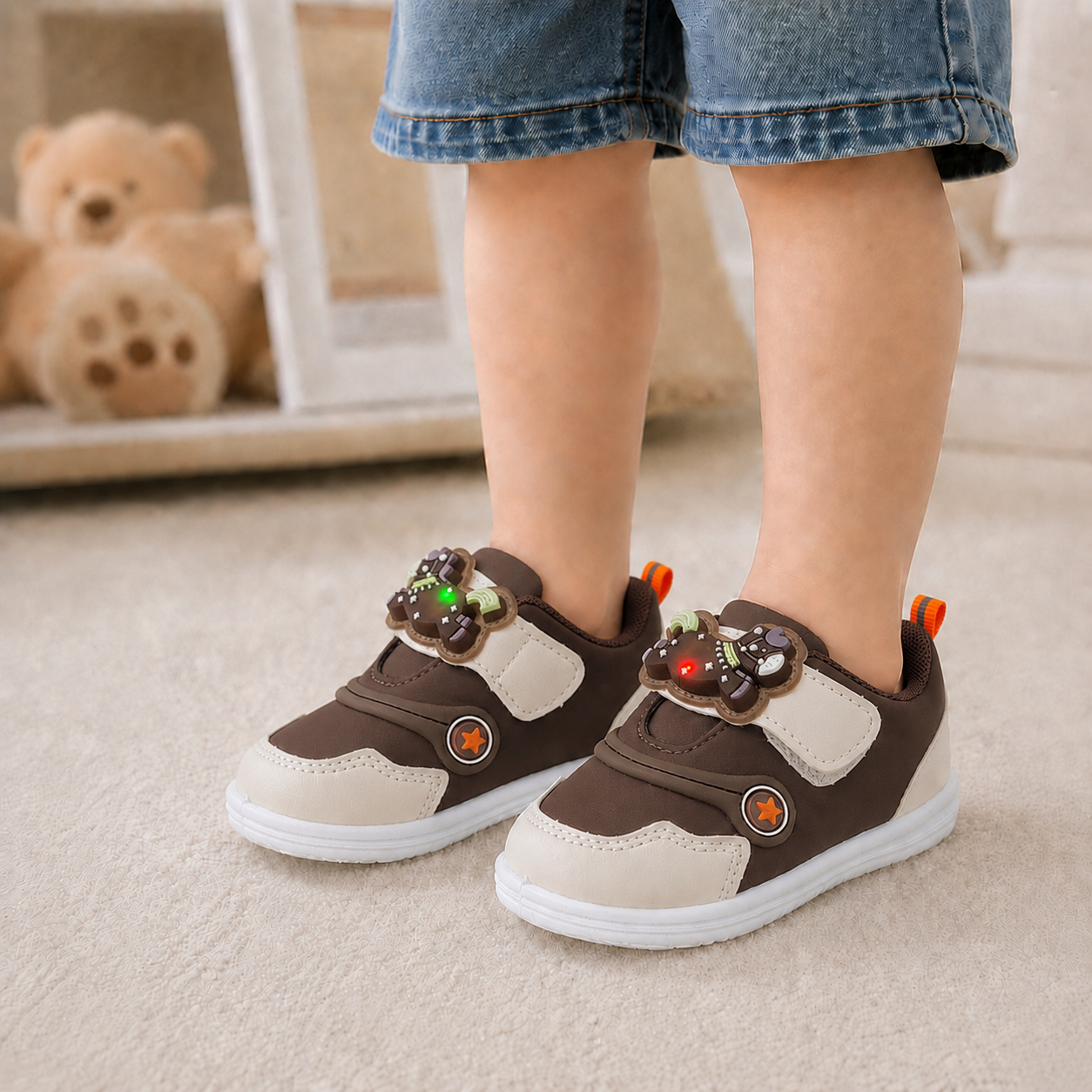 Touch Lights Soft Sole Shoes For Kids - BB1 (Brown)