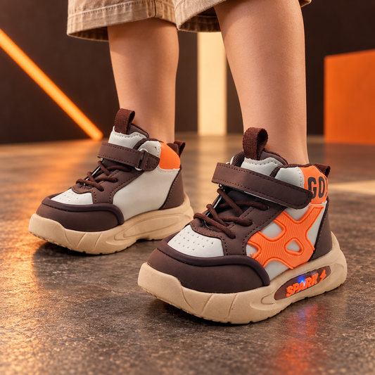 Light Sole Trendy Look Sneakers for Kids - HLB01 (Brown)