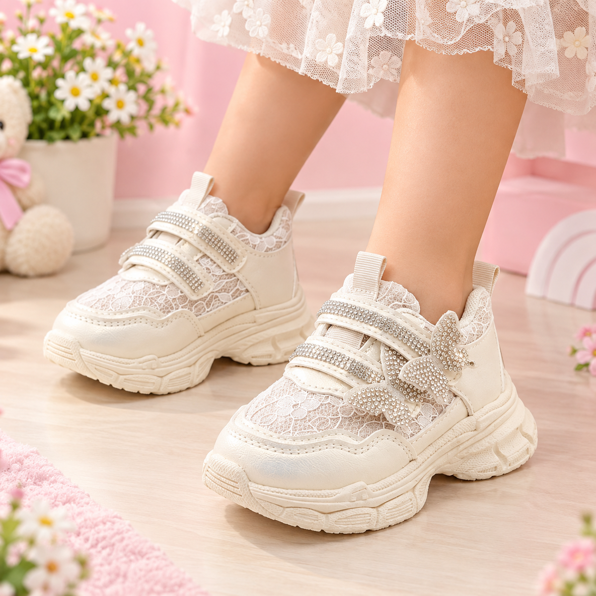 Beautiful Design Fancy Look Sneakers for Kids Girls - LO108 (Beige)