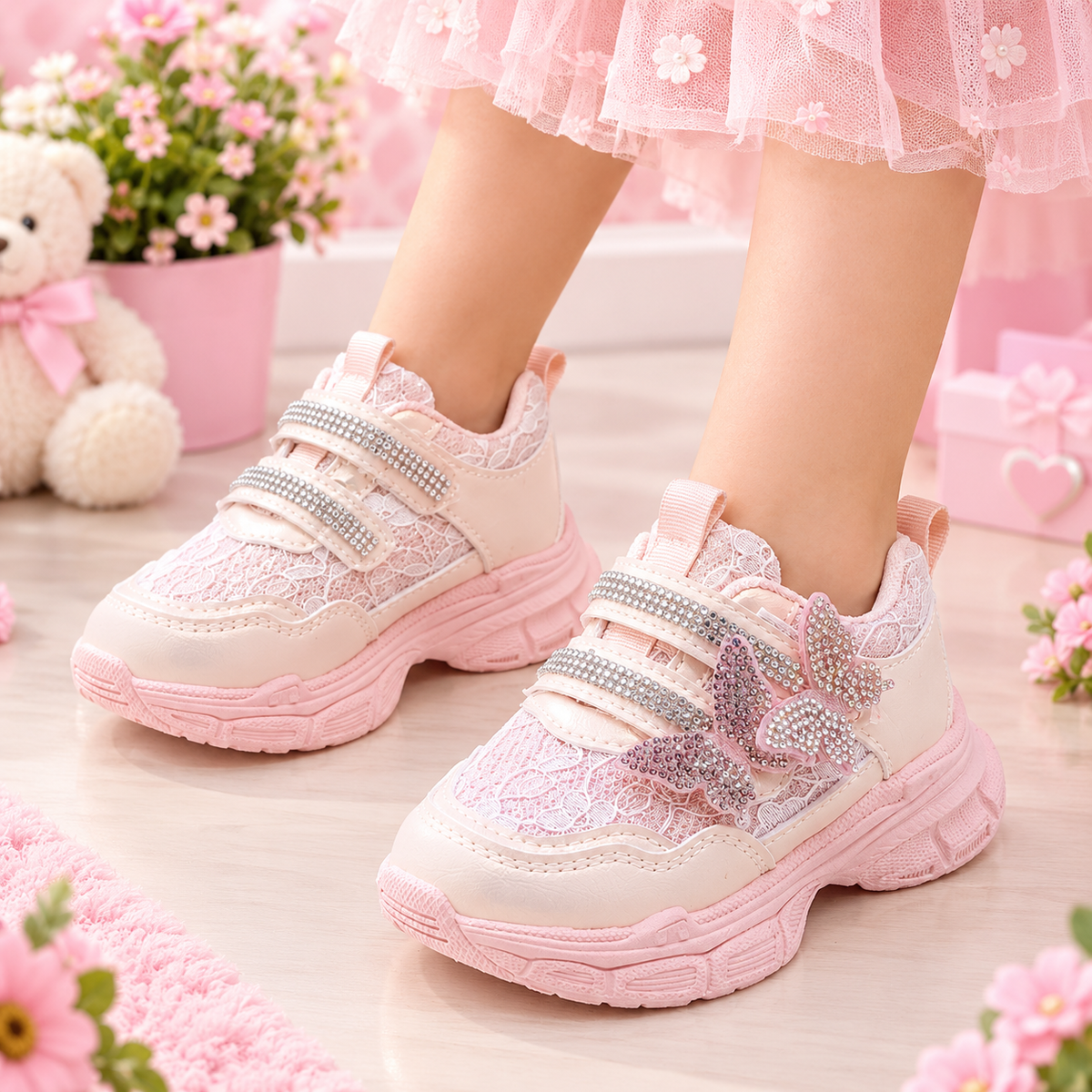 Beautiful Design Fancy Look Sneakers for Kids Girls - LO108 (Pink)