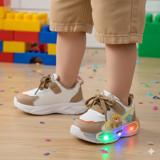 Lights in Sole Soft Sole Cute Design Shoes for Kids - YC102 (Brown)