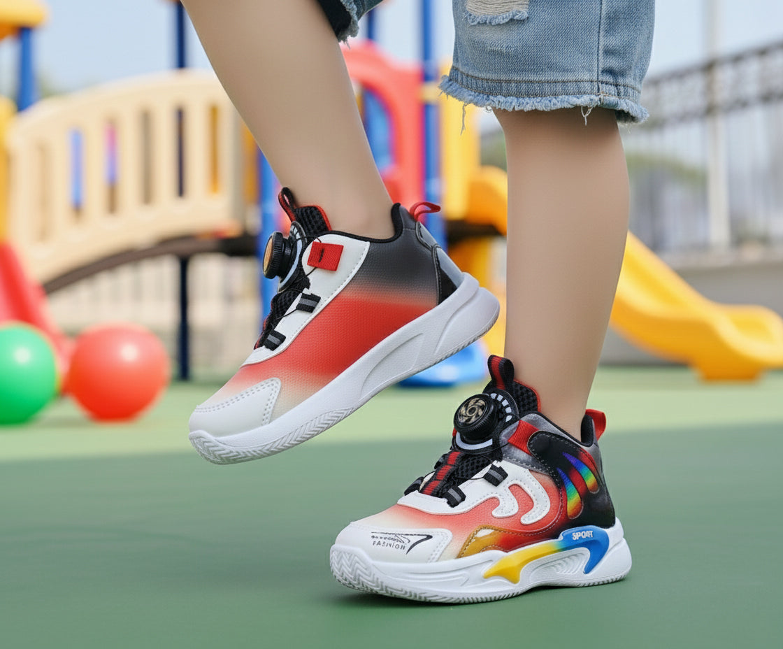 Premium Quality Kids Sneakers With Autolcae Design Easy to Wear Shoes for Kids - PA518 (Black)