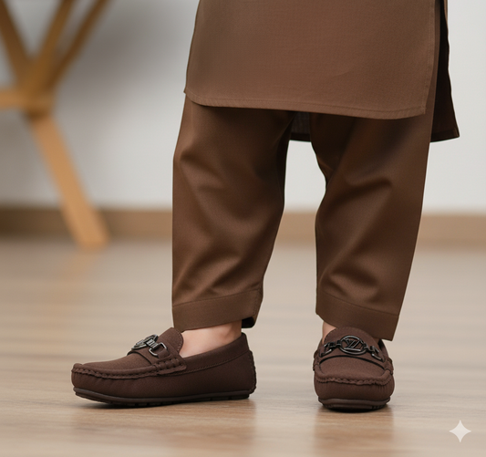 Premium Quality Velvet Loafers for Kids - AL32 (Brown)