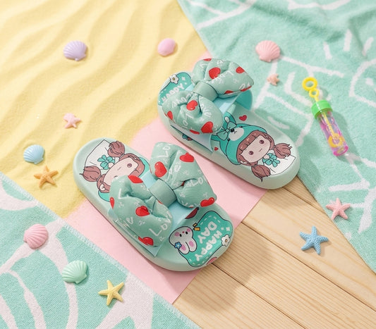 Trendy Looking Bow Slippers for Girls - 22022 (Green)