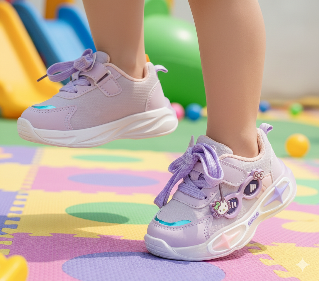 Lights in Sole Soft Sole Cute Design Shoes for Kids - YC101 (Light Purple)