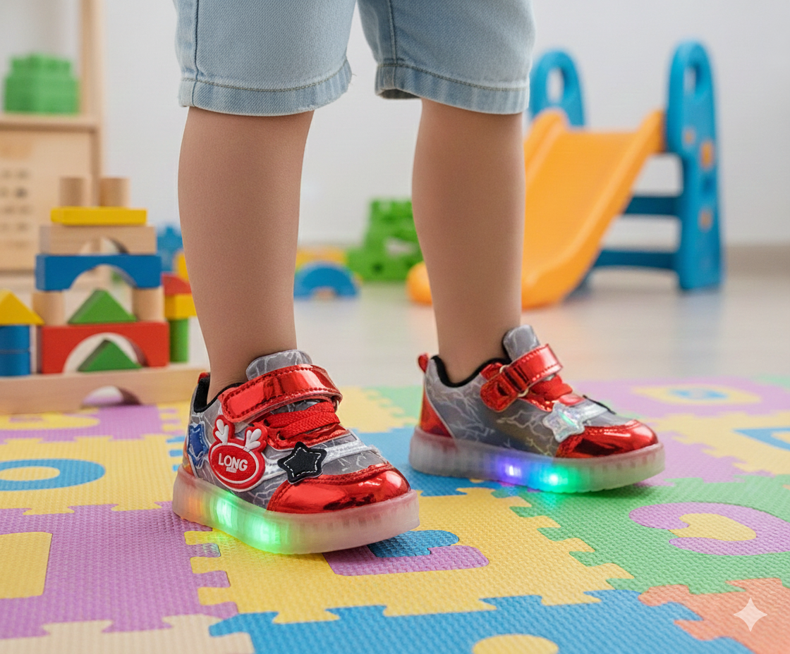 Lights in Sole Soft Sole Shoes for Kids - 2413 (Red)