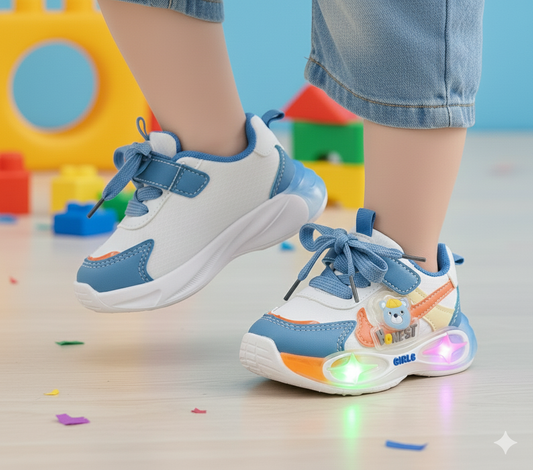 Lights in Sole Soft Sole Cute Design Shoes for Kids - YC102 (Blue)