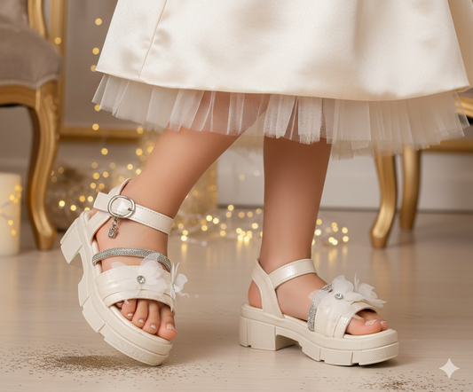 Premium Quality Fancy Sandal's With Heels For Kid's Girl's - 550 (Beige)