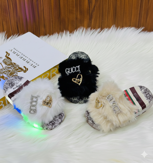 Lights in Sole Soft Comfy Fur Softies Slippers for Kids - BA104