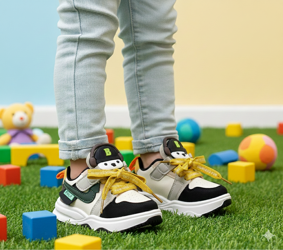 Cute Design Soft Sole Trendy Look Sneakers for Kids - 603M12 (Black)