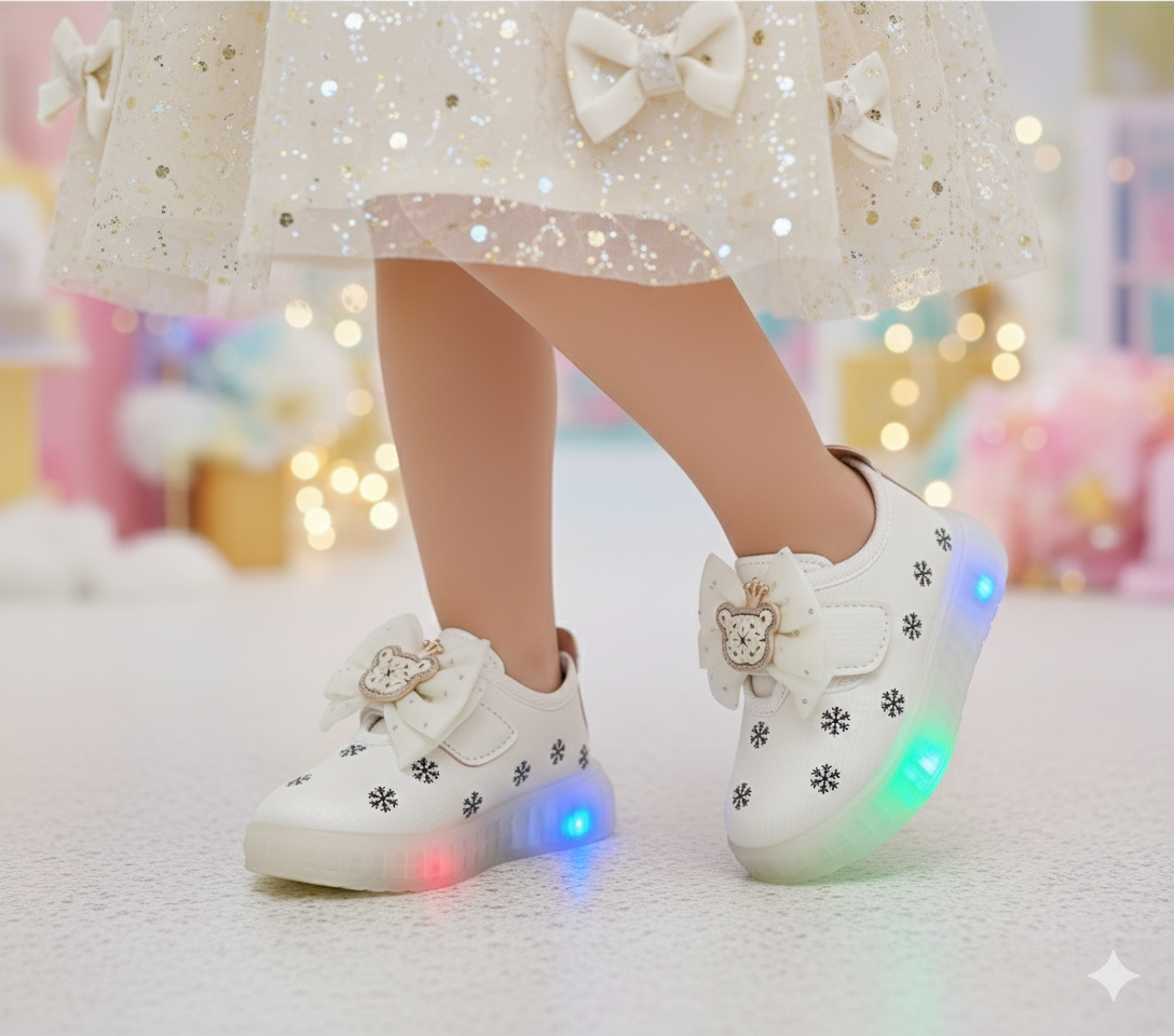 Lights in Sole Beautiful Printed Design Sneakers Shoes for Kids Girls - ABB207
