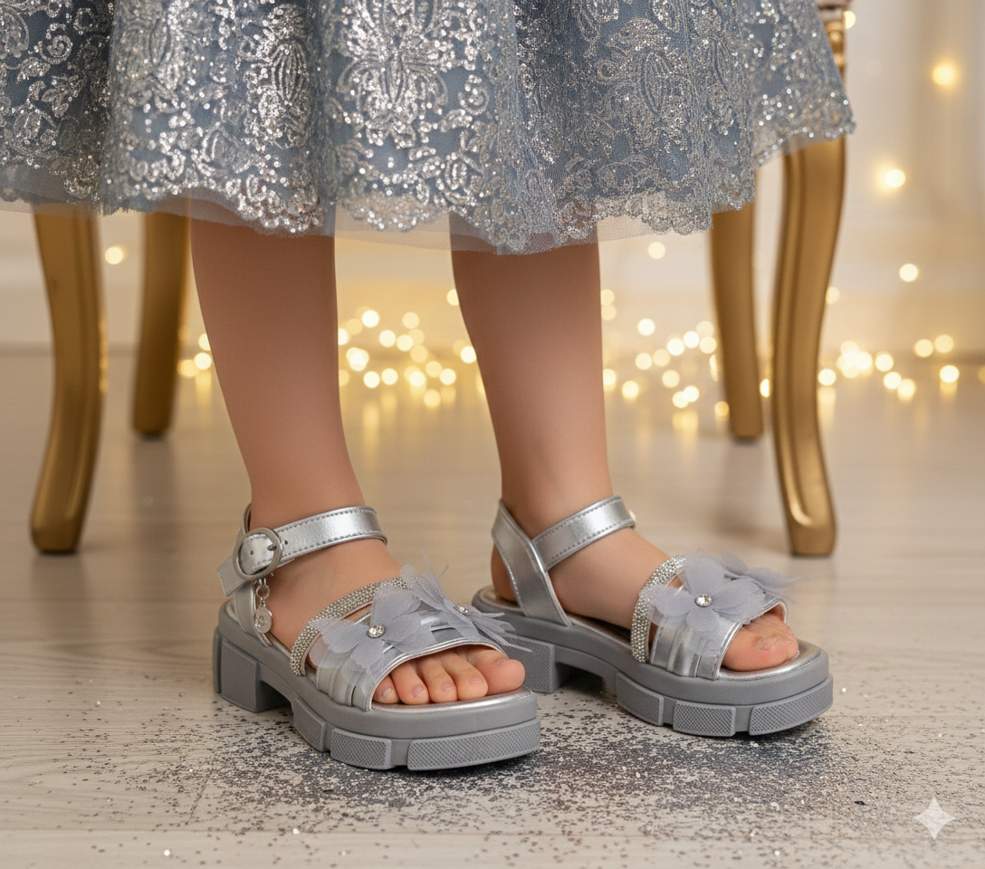 Premium Quality Fancy Sandal's With Heels For Kid's Girl's - 550 (Gray)