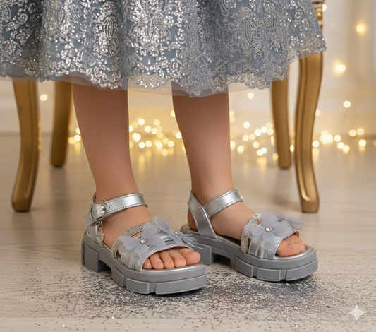 Premium Quality Fancy Sandal's With Heels For Kid's Girl's - 550 (Gray)