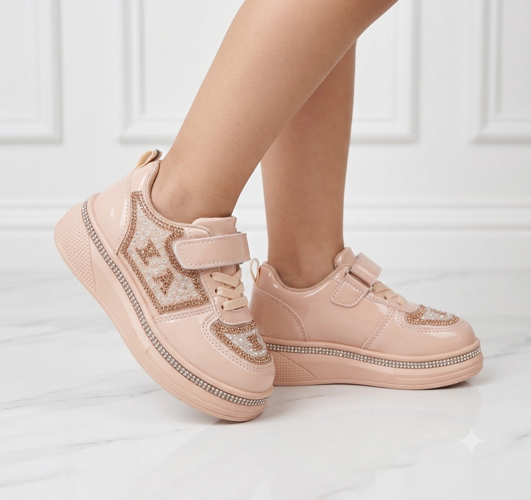 Girls Fancy Look Soft Sneakers for Kids - FMJ216 (Beige)