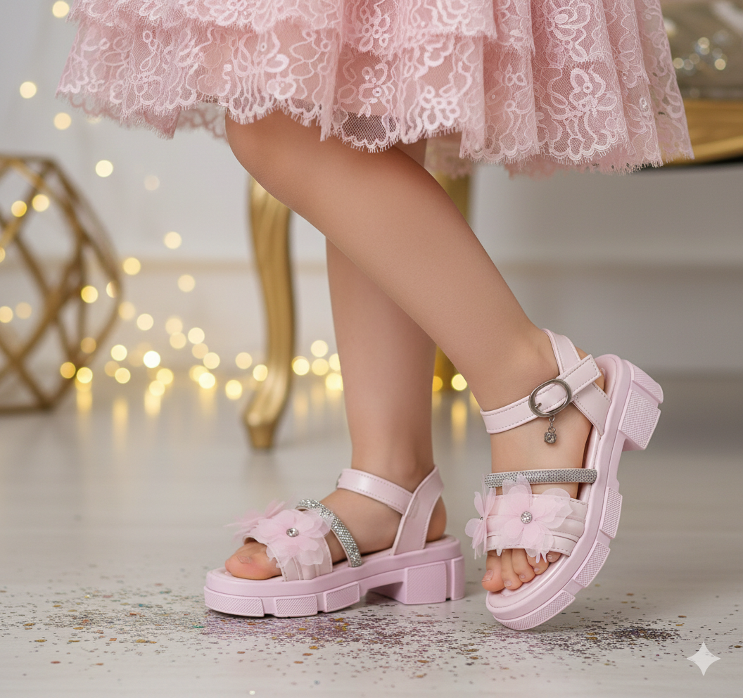 Premium Quality Fancy Sandal's With Heels For Kid's Girl's - 550 (Pink)