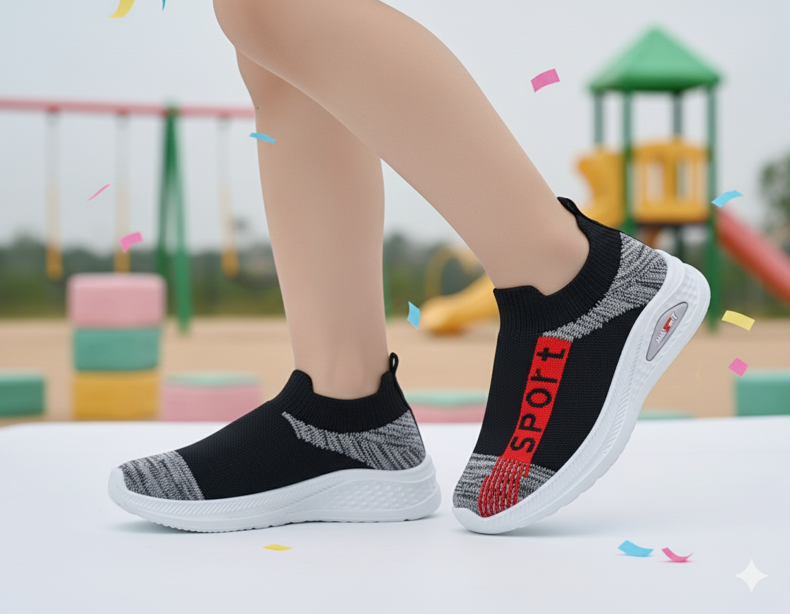 Easy-to-Wear Soft Comfortable Mesh Skechers for Kids - FMX07 (black)