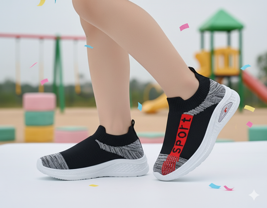 Easy-to-Wear Soft Comfortable Mesh Skechers for Kids - FMX07 (black)