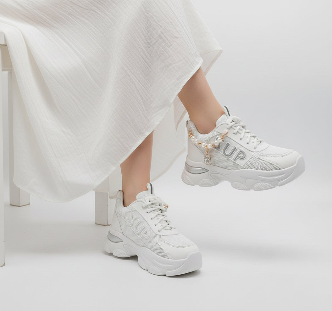 Women's Thick Sole Trendy Look Sneakers - 2025 (White)