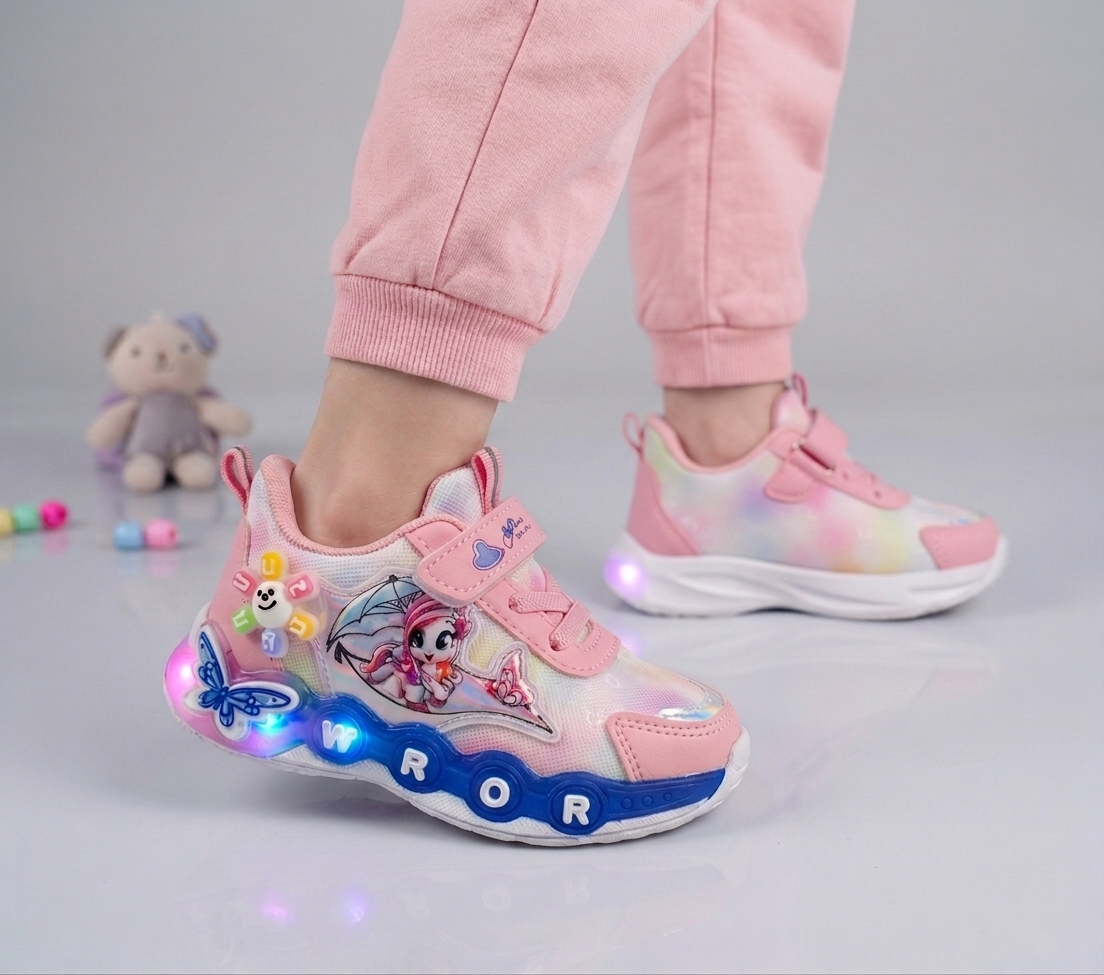 Trendy Looking Sneakers With LED Sole For Girls - KM1 (Pink)