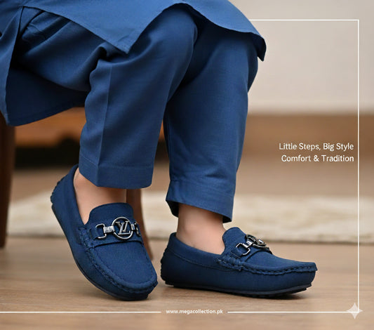 Premium Quality Velvet Loafers for Kids - AL32 (Blue)