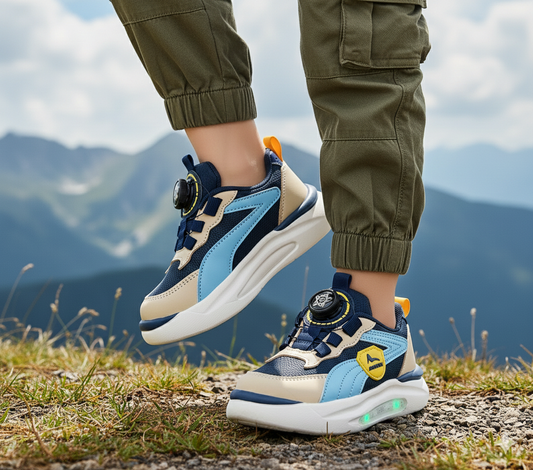 Kids New Trendy Look Autolace Sneakers with Lights in Sole - YOKO18