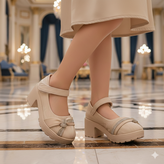 Light Weight Fancy Pumps for Kids Girls - LG777 (Biege)