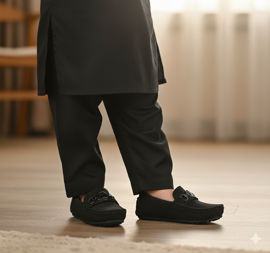 Premium Quality Velvet Loafers for Kids - AL32 (Black)