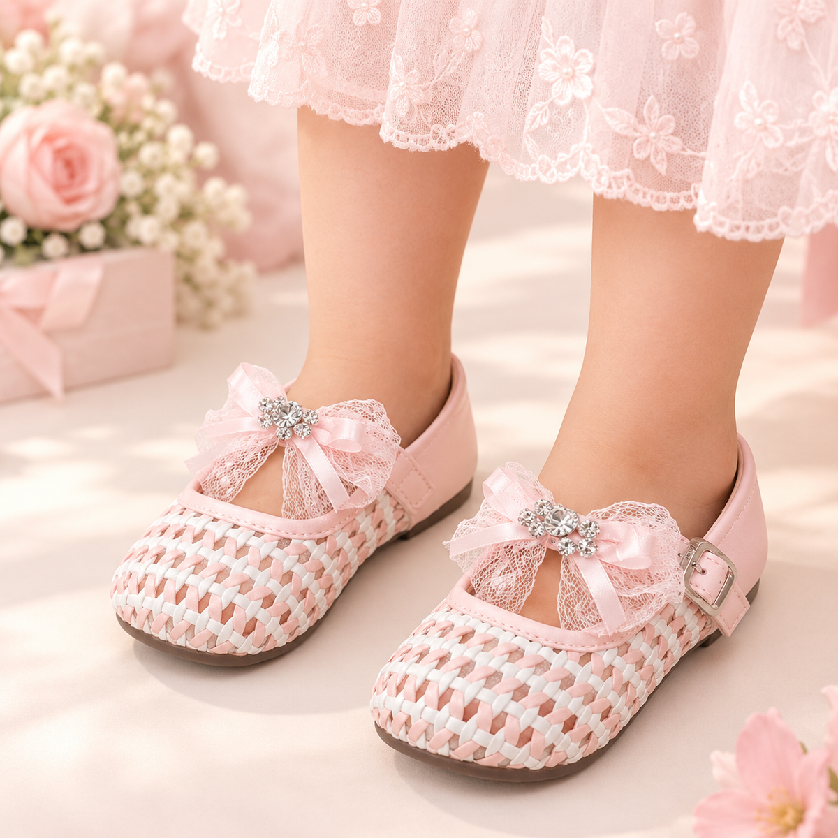 Girl's Beautiful Design Soft Sole Pumps for Kids - JJL04 (Pink)