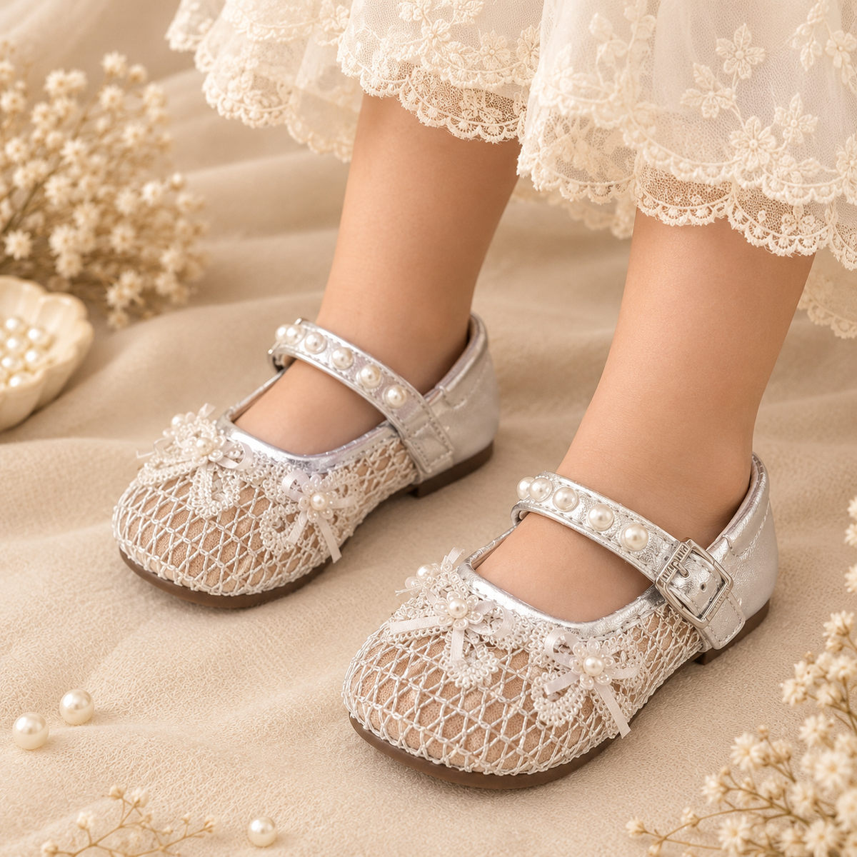 Girl's Beautiful Design Soft Sole Pumps for Kids - JJL01 (Silver)